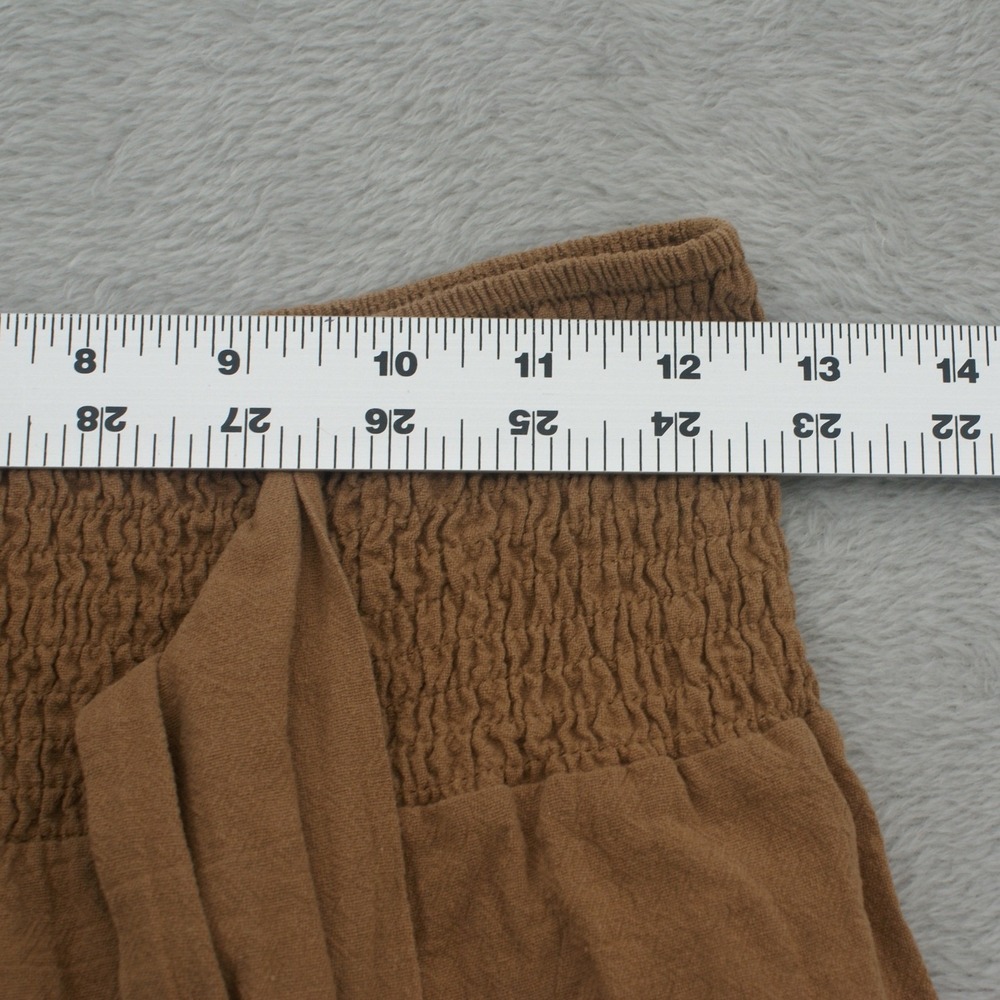 Womens Camel Brown Tiered Wide Leg Smocked Waist Boho Flowy Palazzo Pants Medium - Picture 5 of 10